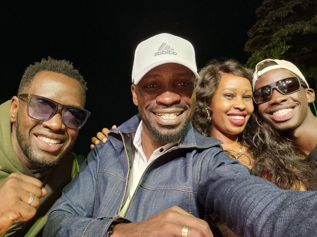 Bobi Wine and family take selfie at Fik Fameica's Hotel Africana concert