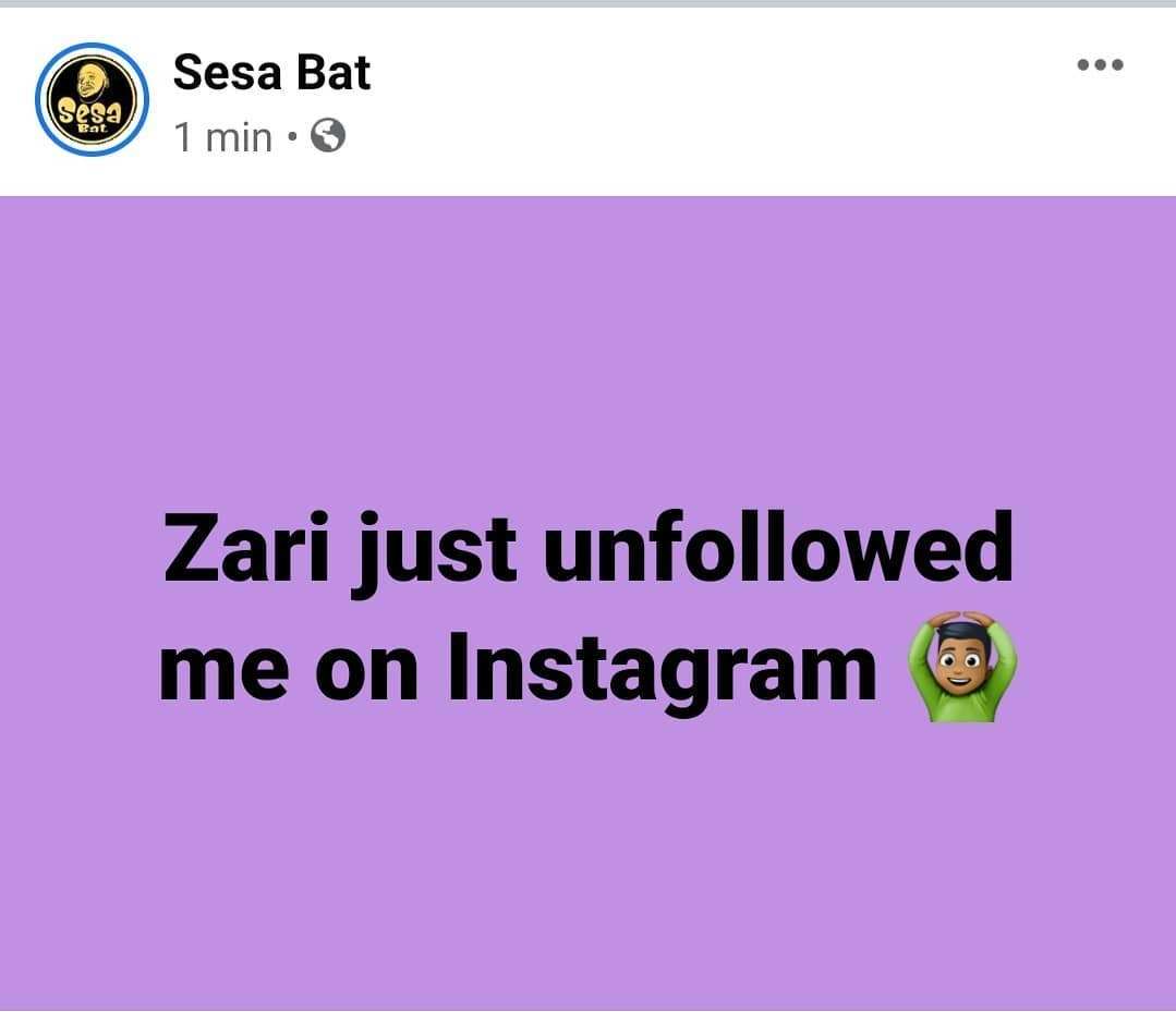 Zari Unfollows Sesabat On Instagram.