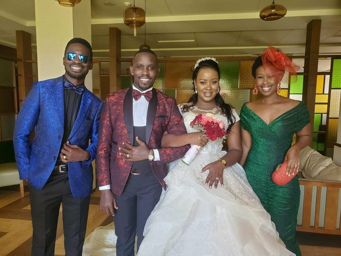 Bobi Wine (Far Left)  his wife Barbie (Far right)  and the newly weds 