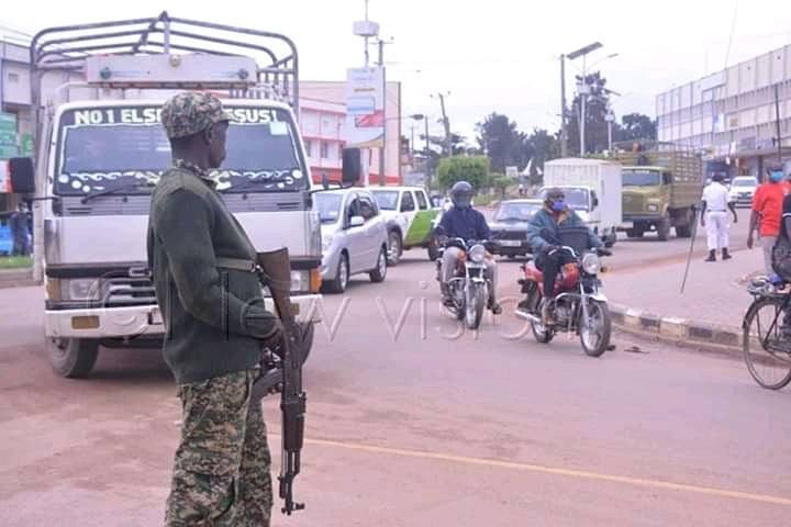 A Military Personnel at one of the Road Blocks in Mbarara Today