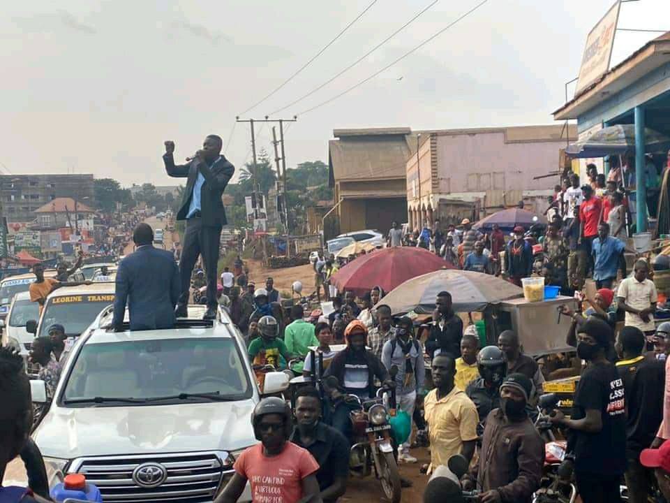 Chameleone speaks to the people from the top of his car during the recently concluded campaigns 