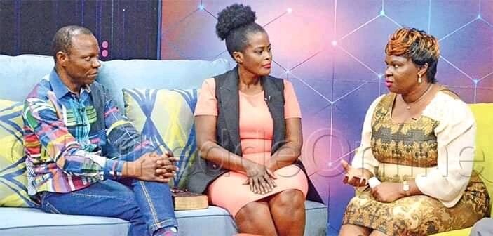 Pastor Senyonga having a malicious chat with Bugingo's ex-wife (right) on his TV station 