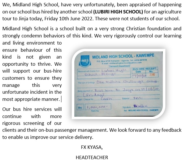 Statement from Midland High School 