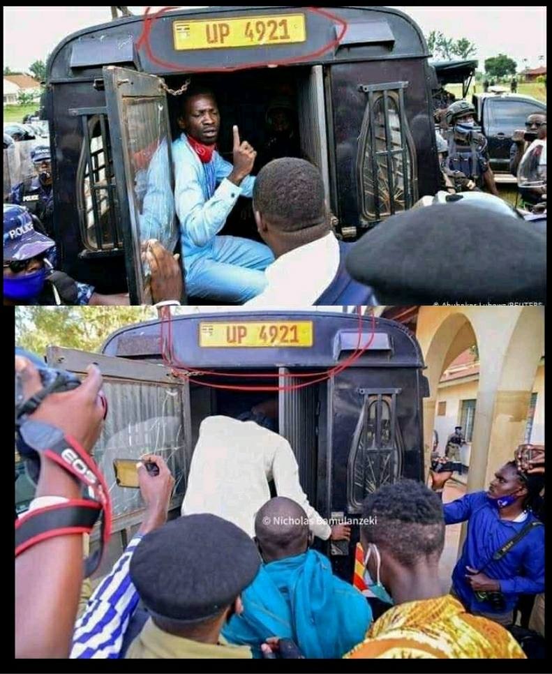 Police in Uganda uses same truck to arrest Bobi Wine and Omah Lay 
