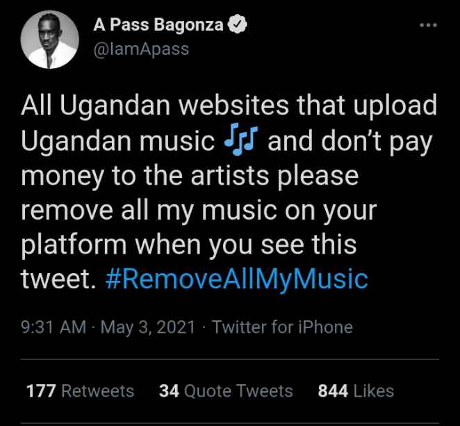 A pass demands websites to delete his music