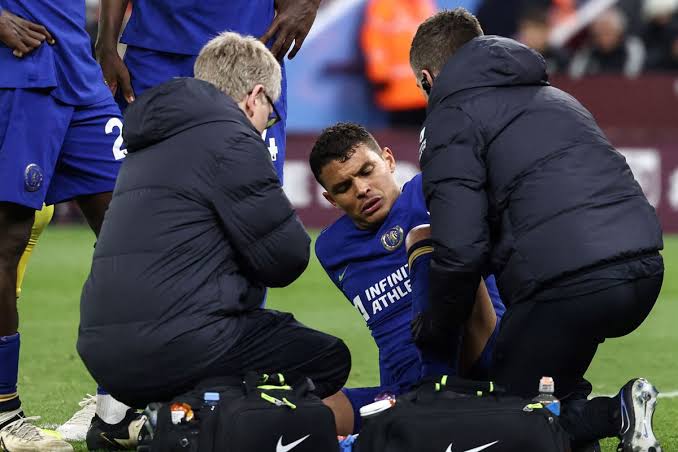 Thiago Silva receiving some treatment during the Aston Villa game