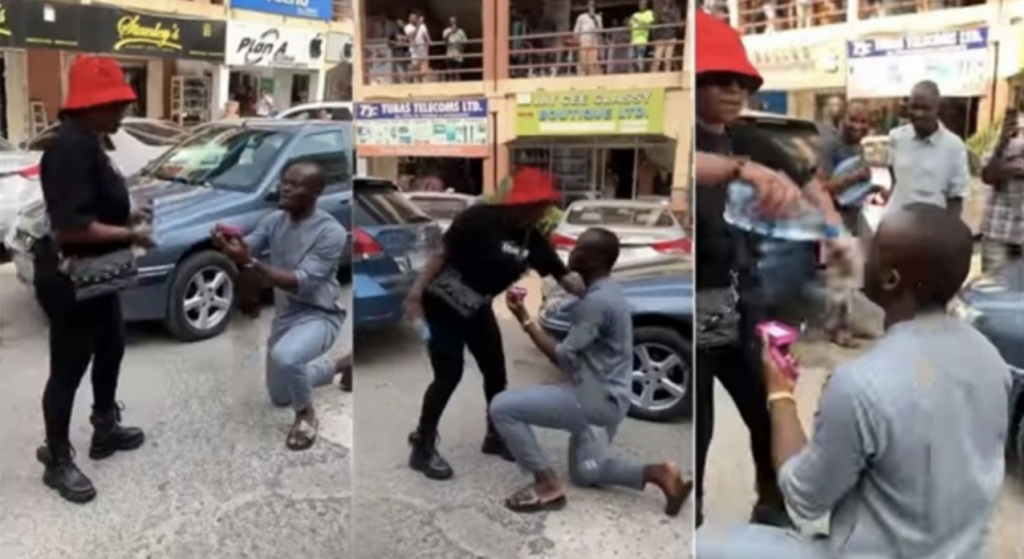 PROPOSAL GONE WRONG! WOMAN EMPTIES BOTTLE OF WATER ON LOVER AFTER PUBLIC PROPOSAL. 