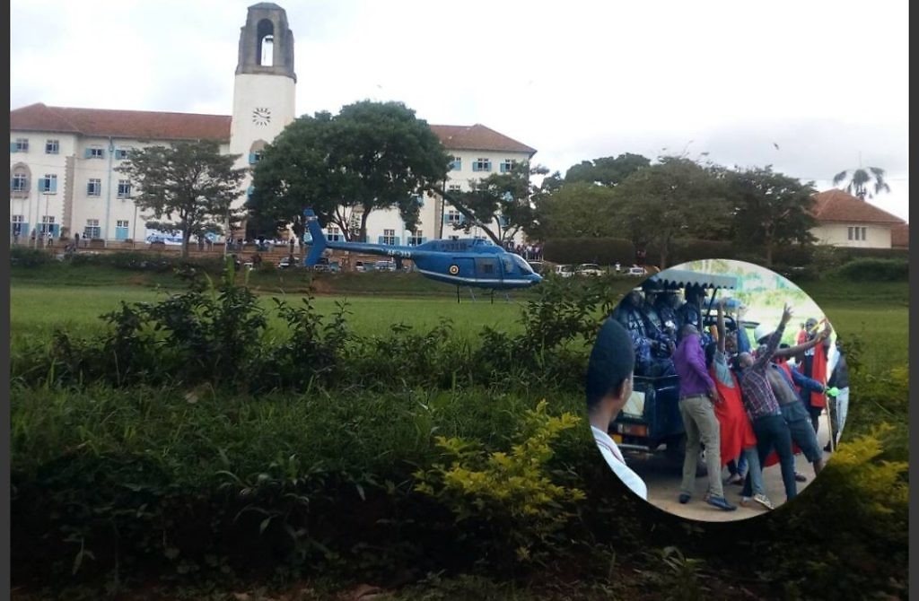 Police Chopper Lands at Makerere as Students Demonstrate Over Age Limit.
