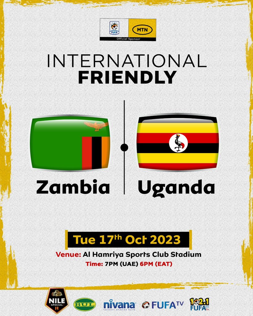 Uganda Cranes prepare to face off against Zambia on Tuesday for their second friendly match in United Arab Emirates