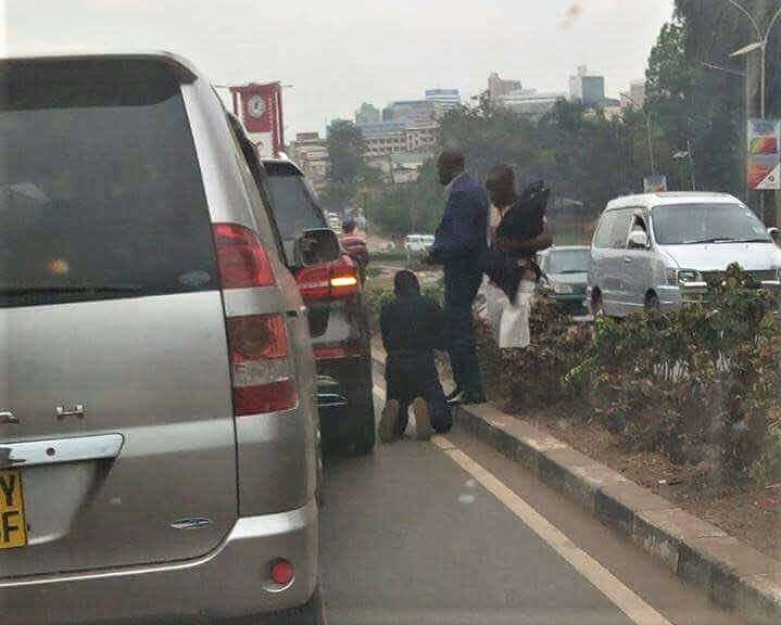 Drama as Man Kneels for Owner After Knocking His Expensive Mercedes.